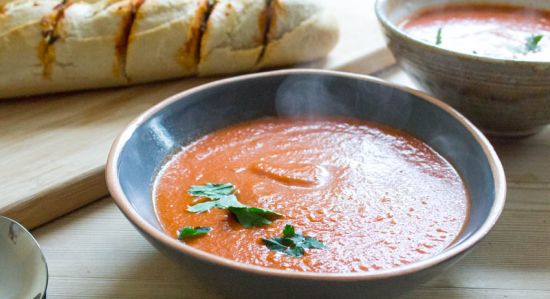 Spicy tomato avocado chilli soup - gluten free and dairy free